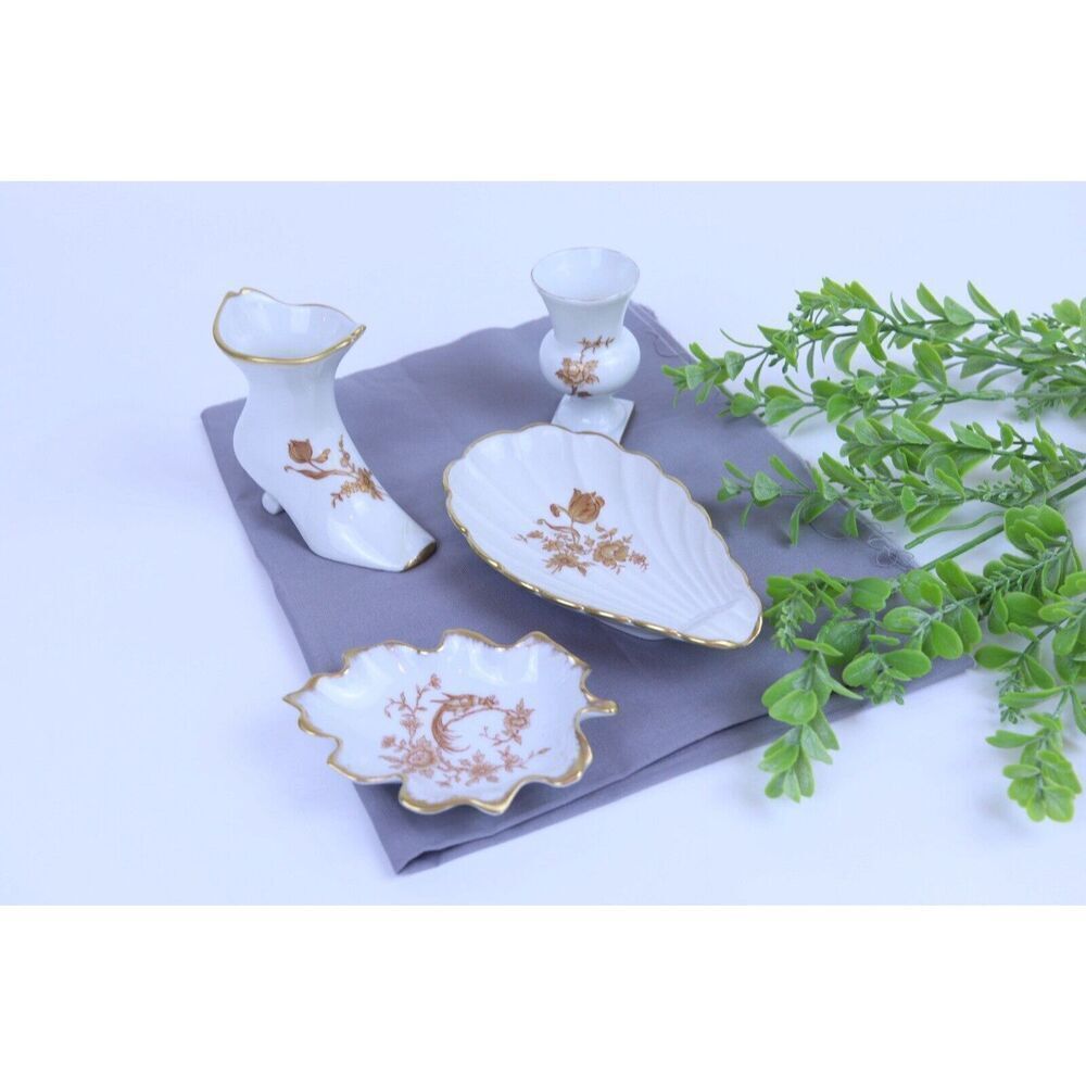 Limoges France Shoe/Boot, Trinket Dishes White Gold rose Gold Trim SEE Descript